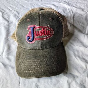 Justin Boots Olive Green and Tan Snap Back Cap